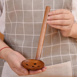 4 Pcs Chinese Soup Spoons Long Handle Wooden Slotted Spoon, 8.4 Inch Ramen Spoon Wood Soup Spoons Dark Brown Wooden Serving Spoons for Soup, Coffee, Salad Desserts, Chips, Snacks, Cereal, and Fruit