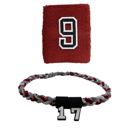 Sports Farm - Customized Sport Wristband and Necklace Combo Set with Jersey Number - Maroon (Maroon White Gray)