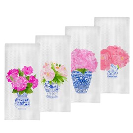 GCFET Chinoiserie Vase Dish Towels Set - Chinoiserie Waffle Weave Kitchen Towels, Chinoiserie Tea Towels Hand Towels for Bathroom, Blue and White Decor for Kitchen Bathroom (16×24 Inches Set of 4)