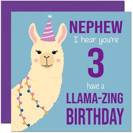 3rd Nephew Llama Birthday Card - Llamazing - Funny Llama Nephews Birthday Card for 3 Year old Kids three, third