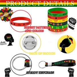 72 Pcs Juneteenth Decorations Party Favors Set Includes 24 Silicone Wristband 24 Rubber Keychains 24 1inch Buttons Badge,African American Themed Juneteenth Day Themed Party Decoration Supplies