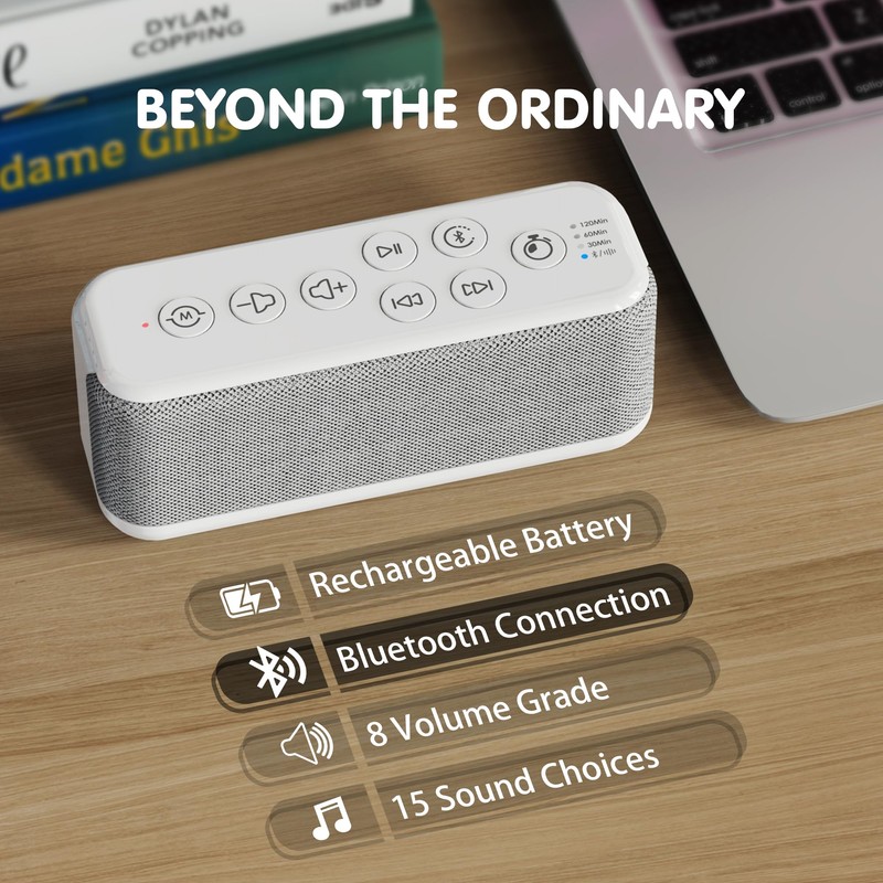OnLyee White Noise Sound Machine with Bluetooth Speaker, 15 Soothing