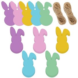 Whaline 100 etiquetas de regalo de papel de Pascua, conejo, conejo, píos de regalo con cordel de yute, etiquetas colgantes de 5 colores, etiquetas de nombre para envolver regalos, suministros de decoración de fiestas