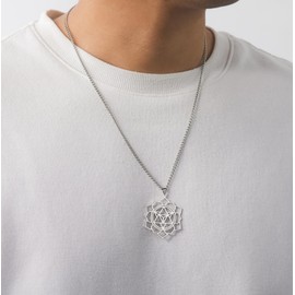 EUEAVAN Merkabah Necklace Flower of Life Necklace for Women Sacred Geometry Metatron Pendant Merkavah Lucky Protection Amulet Kabbalah Jewellery Spiritual Gift for Men, Stainless Steel