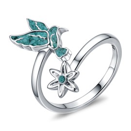 qielizhu Hummingbird Ring 925 Sterling Silver Turquoise Hummingbird Jewelry for Women Humming bird Gift Ideas for Mom Wife