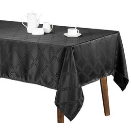 Castle Selection Fabric Tablecloth Spill Proof 7-9 Feet Table Decorator Jacquard Myrtle Leaves Pattern, 60" x 120", Black