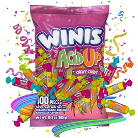 Sour & Spicy Chewy Candy - Winis Sour Taffy Chewy Candies | Easter Sour And Spicy Fruit Chewy Candies - Flavors Pineapple Orange & Cherry |Sharing Size 10.5 Oz Bag - 100 Pieces