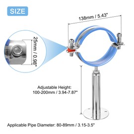 sourcing map 2Pcs Pipe Support, Stainless Steel Wall Mount Ceiling Mount Pipe Support Bracket, Adjustable Height 100-200mm for OD Pipe 80-89mm