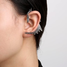 HZMAN Stainless Steel Ear Cuff Earrings for Women Piercing Men Stud Dragon Punk Wrap, Stainless Steel, No Gemstone