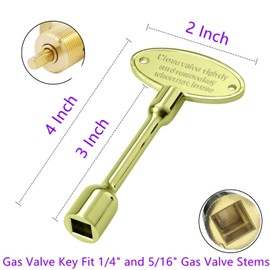 Replacement Parts Gas Valve Key for Gas Fire Pits and Fireplaces, Polished Brass Replacement Gas Key Fits 1/4" Turn Ball Valve 3” Long of 2 Pack