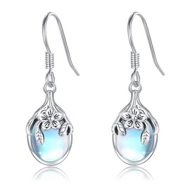 COZBUTY Cherry blossoms Earrings 925 Sterling Silver Moonstone Earrings Cherry Dangle Earrings Jewelry Gifts for Women
