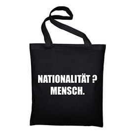 Sticker Man gegen Rassismus Jute Bag, Cloth Bag, Cotton Bag, BLACK (Black) - styletex23bagnatiomensch1