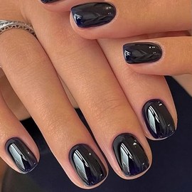 GLAMERMAID Extra Short Press On Uñas - Pure Negro Uñas Falsas Corto Squoval, Natural Redondo Pegamento Cuadrado En Uñas Gel Brillante, Kits de Uñas Po