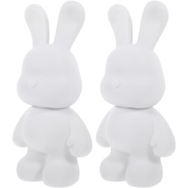 VANZACK 2Pcs Unfinished White Bunny Piggy Bank Cartoon Rabbit Coin Bank for Craft Project Home