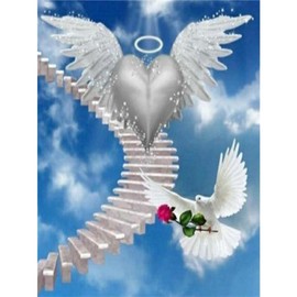 YSCOLOR Diamond Painting 5D Diamond Painting Full Drill Angel Wings Heart Mosaic Stairs Peace Dove Embroidery Landscape Wall Sticker Diamond Art 30 x 40 cm