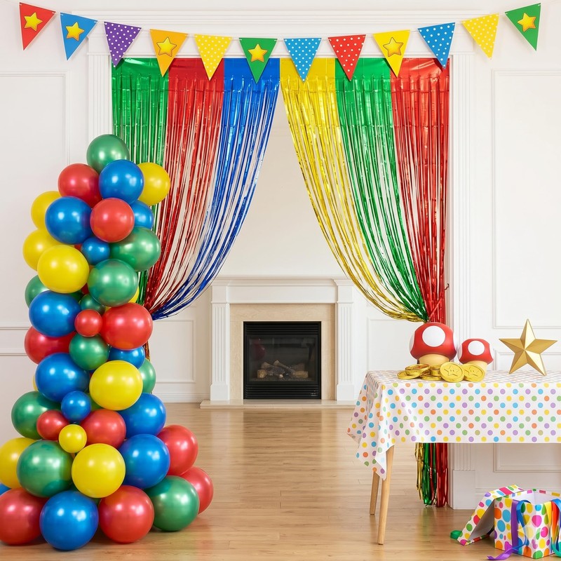 Party Foil Fringe Curtains 2 Pack Metallic Tinsel Backdrop for