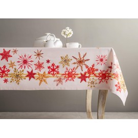 Maison d' Hermine Crystal Star 100% Cotton Tablecloth Kitchen Dining Table Cloth for Rectangle Tables Farmhouse Tabletop Cover for Parties, Wedding Thanksgiving/Christmas (140cm x 180cm)