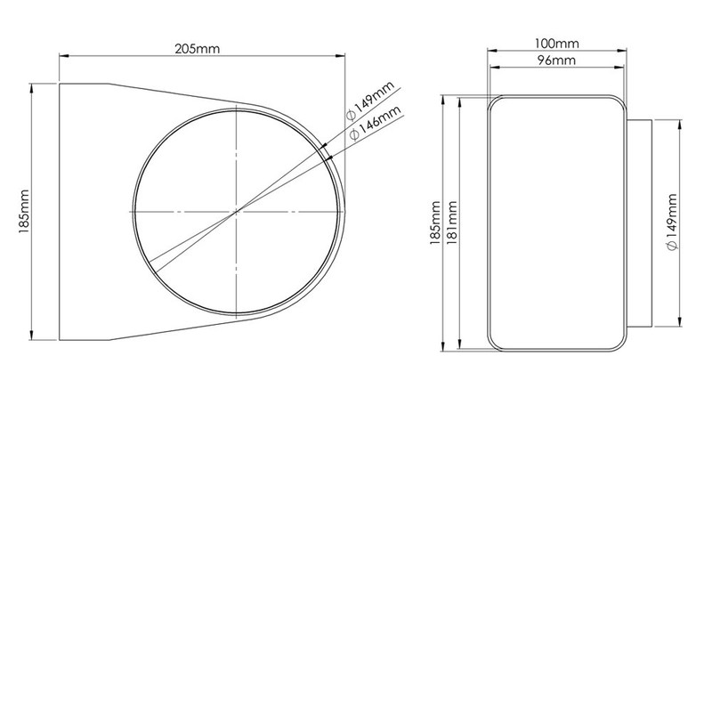 Kair Elbow Bend Adaptor 180mm x 90mm to 150mm -