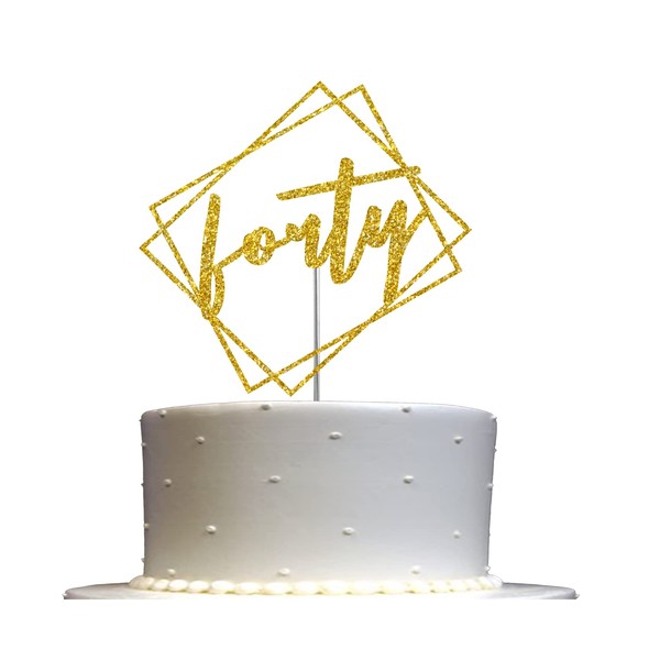 Forty - Decoración para tartas con purpurina dorada, diseño moderno de 40 cumpleaños, días, meses, ideas de decoración de fiesta de aniversario, calidad premium, purpurina resistente de doble cara, palo de acrílico. Fabricado en Estados Unidos