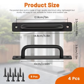 BangBoom 4 Pack Barn Door Handles Black, 5" Hole Center Gate Handle Heavy Duty, Aluminium Alloy Sliding Door Pull for Kitchen Cabinet Garage Shed Drawer Hardware Replacement (5.8"/148 MM)