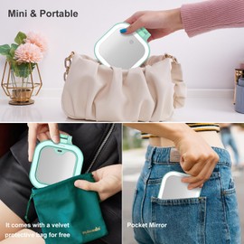 Mocado Compact Travel Makeup Mirror, 1X/10X Magnifying Mirror with Light, Double Sides Compact Mirror with 3 Color Light, Dimmable Handheld Mirror, Rechargeable Travel Mirror for Purse,Pocket(Green)