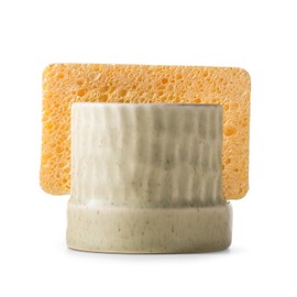 Zoeeker Kitchen Sponge Holder, Ceramics Sponge Rack Sink Sponge Tray Holder for Sponge, Scrubbers, Bathroom, Kitchen Gadget Organizer, Yellow