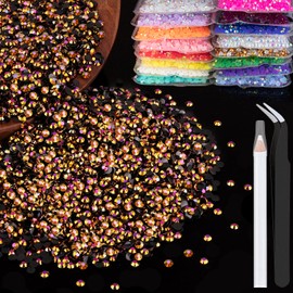 BELLEBOOST 5000pcs 3mm Resin Rhinestones Bulk, Gold Rose AB Flatback Round Jelly Rhinestones Non Hotfix Crystal Gems Large Quantity Wholesale for DIY Crafts Clothes Bottles Face Makeup Manicure