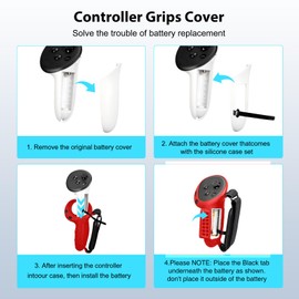 Controller Grips Cover Compatible with Meta Quest 3S/Quest 3 Accessories, Quest 3S Grips Cover with Battery Opening Cover and Knuckle Straps Protector (Red)