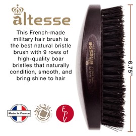 Altesse 1319P Military Brush Boar Bristle Hair Brush for Men Beard and Mustache Beard Dark Beechwood Hard Military Brush for Men with 9 Rows of 100% Firm Natural Bristle Hair Brush Handmade In France