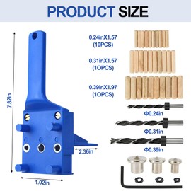 44PCS Handheld Dowel Jig Kit with Drill Guide Block, Professional Woodworking Doweling Jig, Metal Sleeve Wood Drilling for Accurate Wood Dowels, Includes 6/8/10mm Drill bits, 30 Wooden dowels (A)