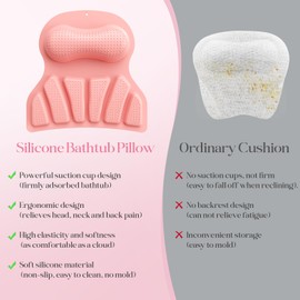 RUseeN Bath Pillow Luxury Bathtub Pillow, Bath Pillows for Tub Head Neck and Back Support, Non-Slip Soft Silicon Bath Tub Pillow with Strong Suction Cup, Bath Accessories Spa Gifts, Pink