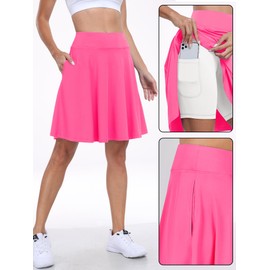 ANRABESS Women Knee Length Tennis Golf Skorts Skirts Summer High Waisted Athletic Skirt Casual Travel Built-in Shorts Clothes Hot Pink Large