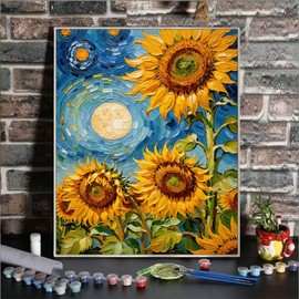 Sunflower Paint By Numbers Kit For Adults, Sunflowers Flower Adult Paint By Number Kits For Beginner Acrylic On Canvas Diy Oil Painting Adults' Paint-By-Number Kits Home Room Decor Gift 16x20 Inch