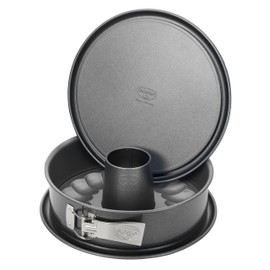 Dr. Oetker Springform mit Flach- und Rohrboden Ø 26 cm, auslaufsichere Kuchenform mit 2 Böden, runde Backform aus Stahl mit keramisch verstärkter Antihaft-Beschichtung (Farbe: grau), Menge: 1 Stück