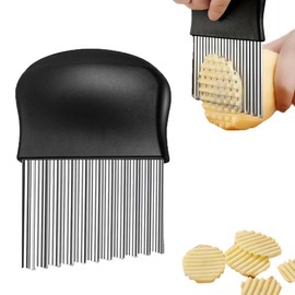 Potato Crinkle Cutter for Fries & Vegetables – Sharp Stainless Steel Blade with Black Handle | 9.5 x 14 cm | Crinkle Slicer for Chips, Salad & Pickles