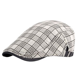 Rayson Flat Cap Men's Beret Cap Checked Adjustable Beret Hat Newsboy Flat Beret Hat Breathable Summer, White, Unit size