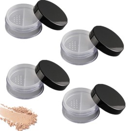 Vubbkdi 4 Pcs 10ml/0.34oz Refillable Loose Powder Compact, Empty Travel Powder Container with Rotatable Sifter and Black Screw Lid, Portable No Leak Makeup Organizer