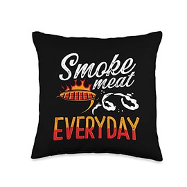 Smoke Meat Everyday Cool Barbecue BBQ Smoker Grill Chef Throw Pillow