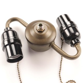 Bieye SC07 E26 Light Socket Cluster with Pull Chain Switch and Electrical Wiring Accessories (2-Light, Antique Brass)