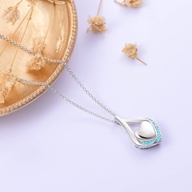 ACJFA Cremation Jewelry 925 Sterling Silver Teardrop Urn Necklace for Ashes Heart Shape Memorial Keepsake Pendant for Human Ashes for Women Gift (Aqua Blue)