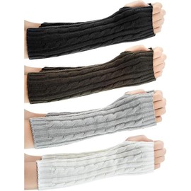 4 Pairs Knitted Arm Warmers Gloves Winter Long Fingerless Gloves Thumb Hole Gloves Mittens for Women and Men - Color: Dark Gray, Black, Light Gray, White