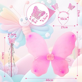 Fairy Costume Children, 7 Pieces Fairy Wings Children, Butterfly Costume Girls, Butterfly Wings, Fluffy Skirt, Headband, Wand Necklace, Bracelet, Tattoo Sticker for Girls 3-6 Years