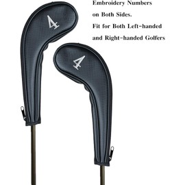 FINGER TEN Golf Iron Head covers Long Cover Number 3 4 5 6 7 8 9 P S, Deluxe Club Headcovers Zippered for Left Right Handed Golfer (Black)
