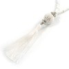 Avalaya Stylish Snow White Glass Bead Cotton Tassel Necklace/ 72cm