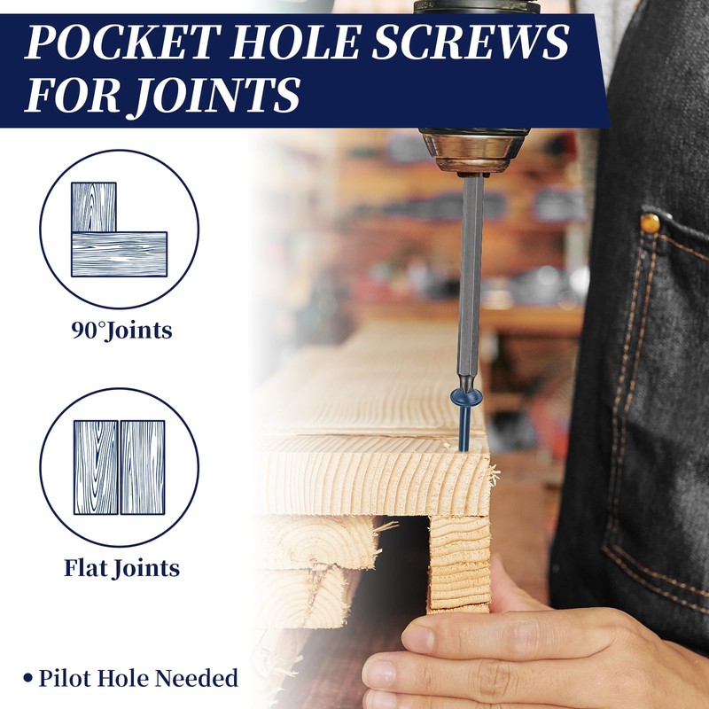 Pocket Hole Screws #8 x 1-1/2", Goobetter 100 Pcs Pocket