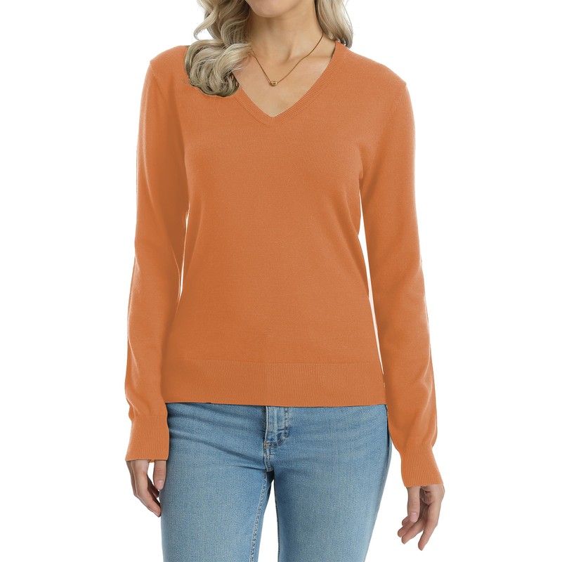 QUALFORT Sweaters for Women V Neck Long Sleeve Pullover Sweater