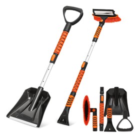 Magshion 4-in-1 Ice Scraper and Brush Combo for Car Emergency Snow Shovel, Extendable Snow Broom with Foam Grip 180° Pivoting Brush Head Snow Scraper for Car, Truck, Van