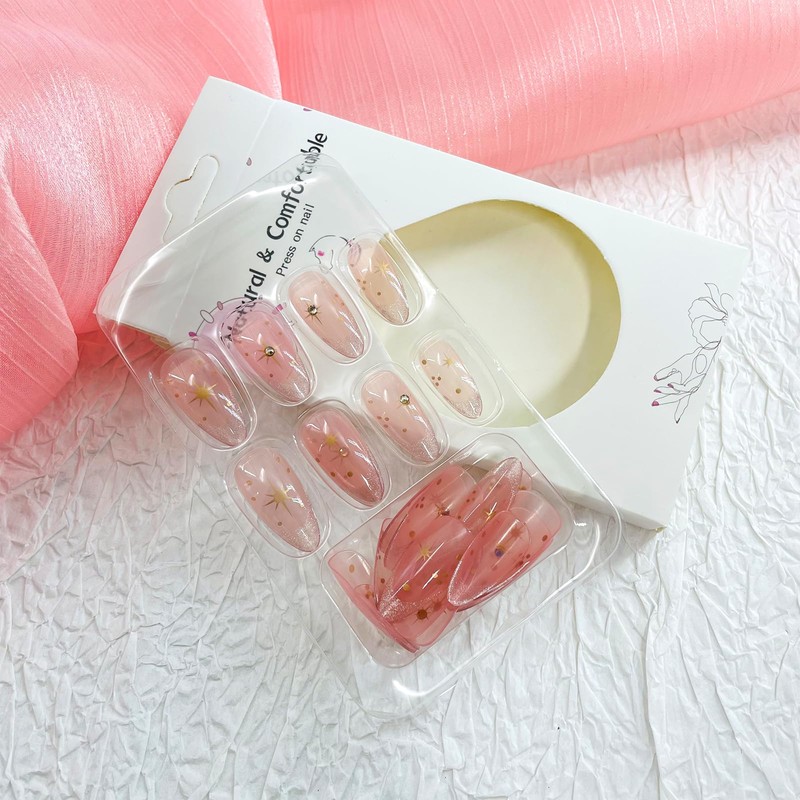 French Press on Nails Almond Medium Fake Nails with Designs