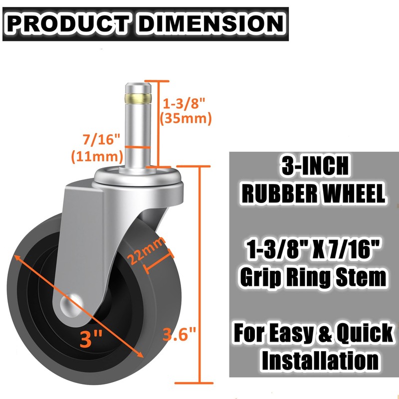 RILIDRI Replcament Casters for Brute Trash Bin Dolly Set of