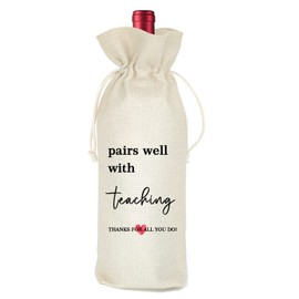 Regalo para profesores, bolsa de vino para profesores, regalos de agradecimiento al profesor, compañeros de trabajo, colegas, bolsas de botellas de vino de arpillera, fiesta de graduación, bolsa de vino reutilizable con cordón